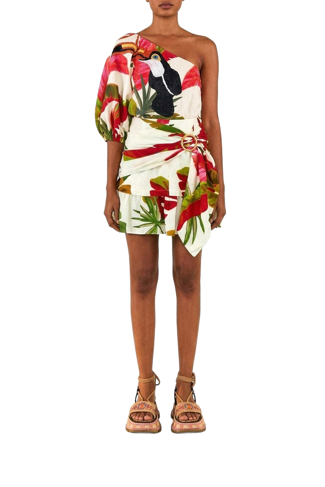 Jupe courte Spring Forest en lin - Multicolore