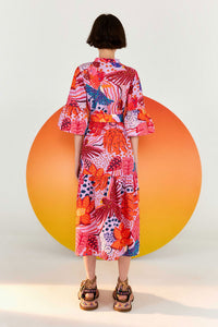 Robe midi Colorful Party en coton - Rose