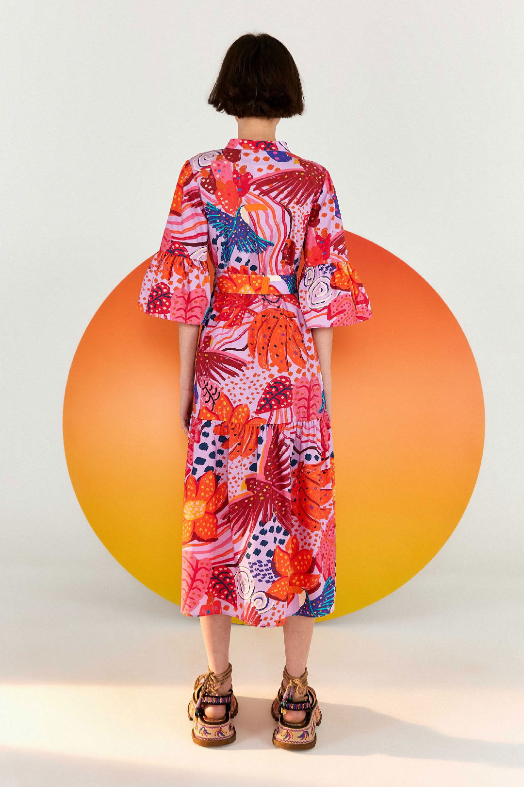 Robe midi Colorful Party en coton - Rose