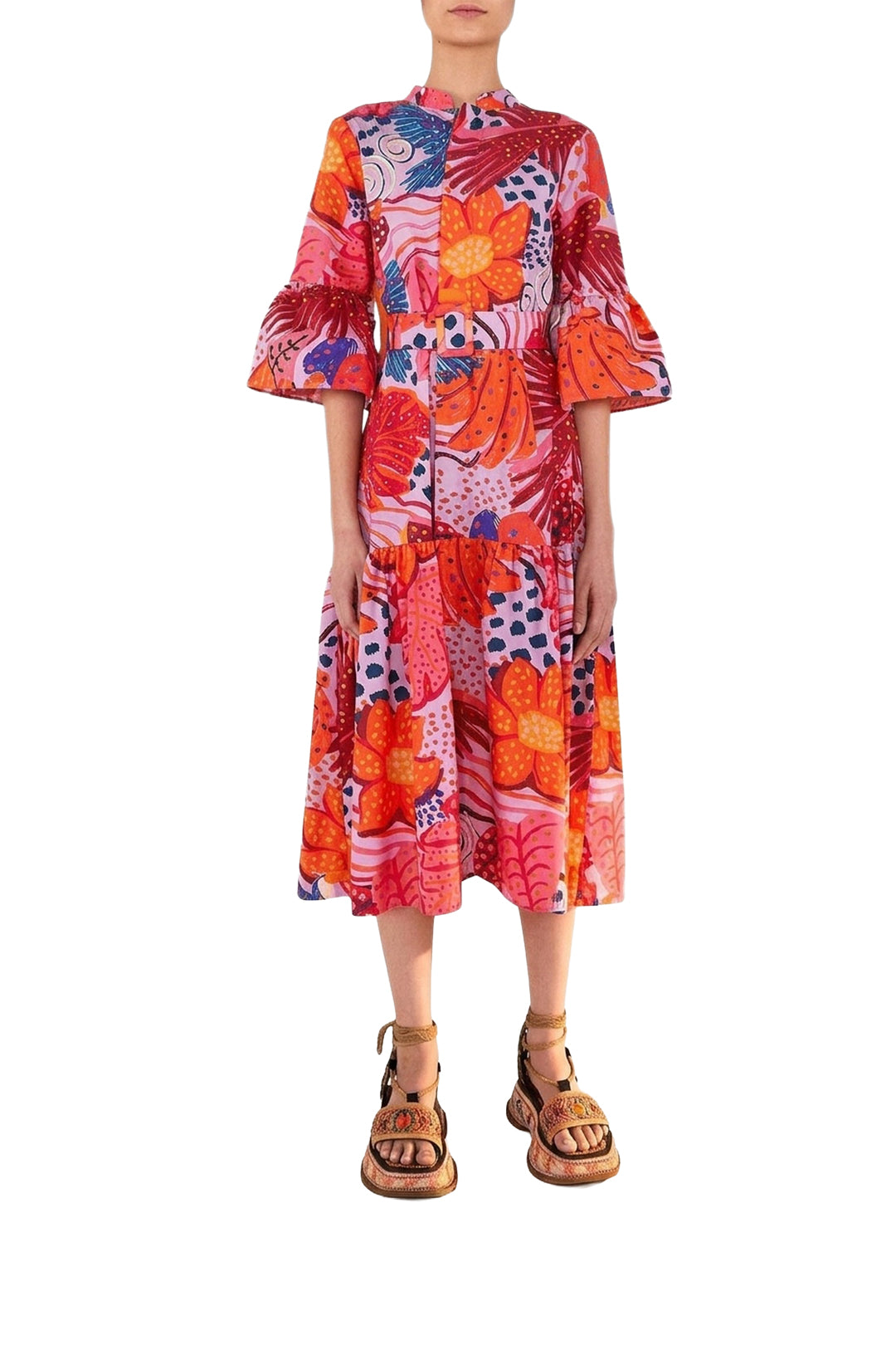 Robe midi Colorful Party en coton - Rose
