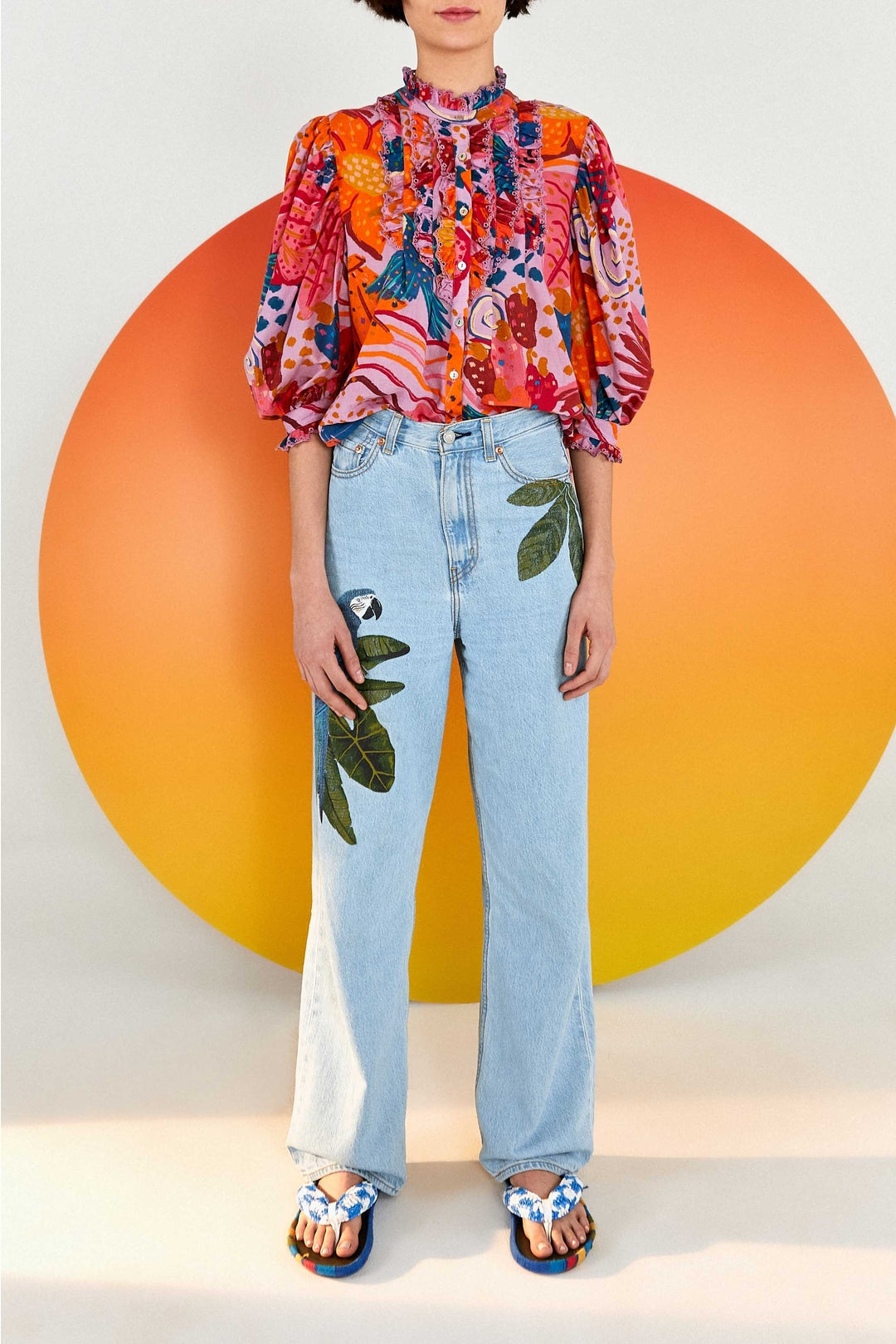 Blouse Colorful Party en coton - Rose