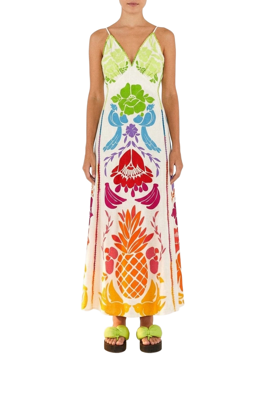 Robe longue Tropicale à motifs en lin - Multicolore