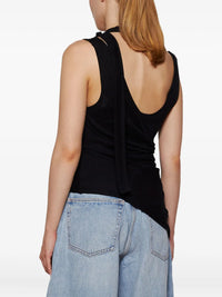 Cotton Ribbed Twisted Double Layer Tank Top With "Gaultier" Piercing - Black