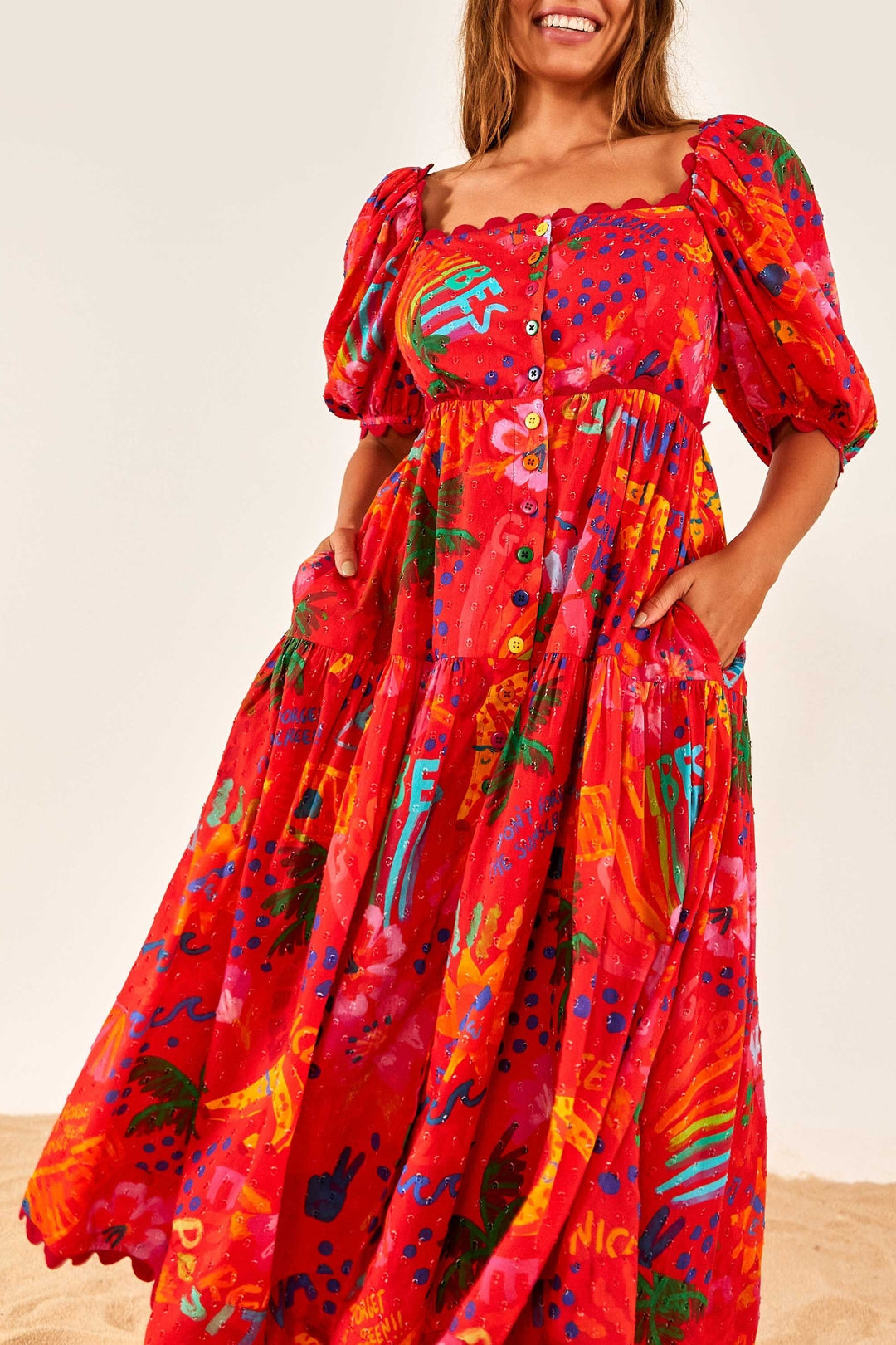 Robe midi Good Vibes en coton - Rouge
