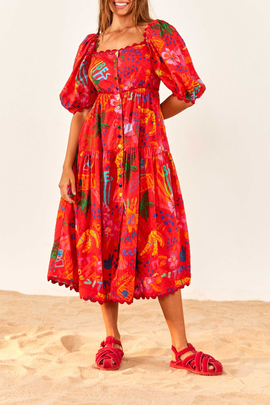 Robe midi Good Vibes en coton - Rouge