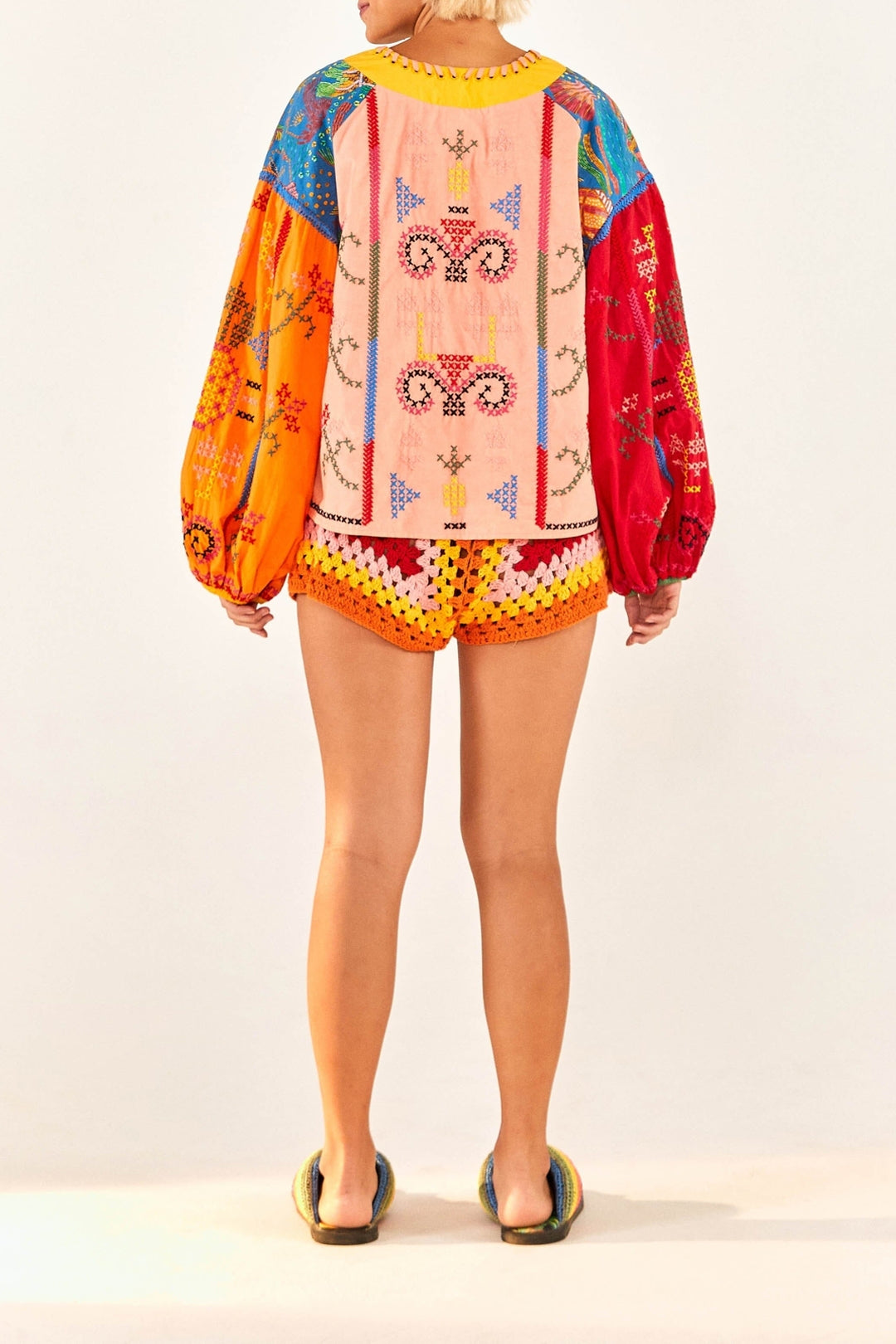 Blouse Color blocking brodée - Multicolore