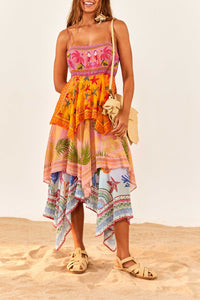 Robe midi à multiples foulards - Jaune