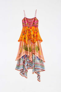 Robe midi à multiples foulards - Jaune