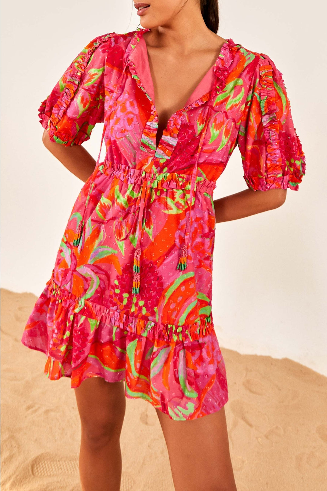 Robe courte Fruit Brush en coton - Rose