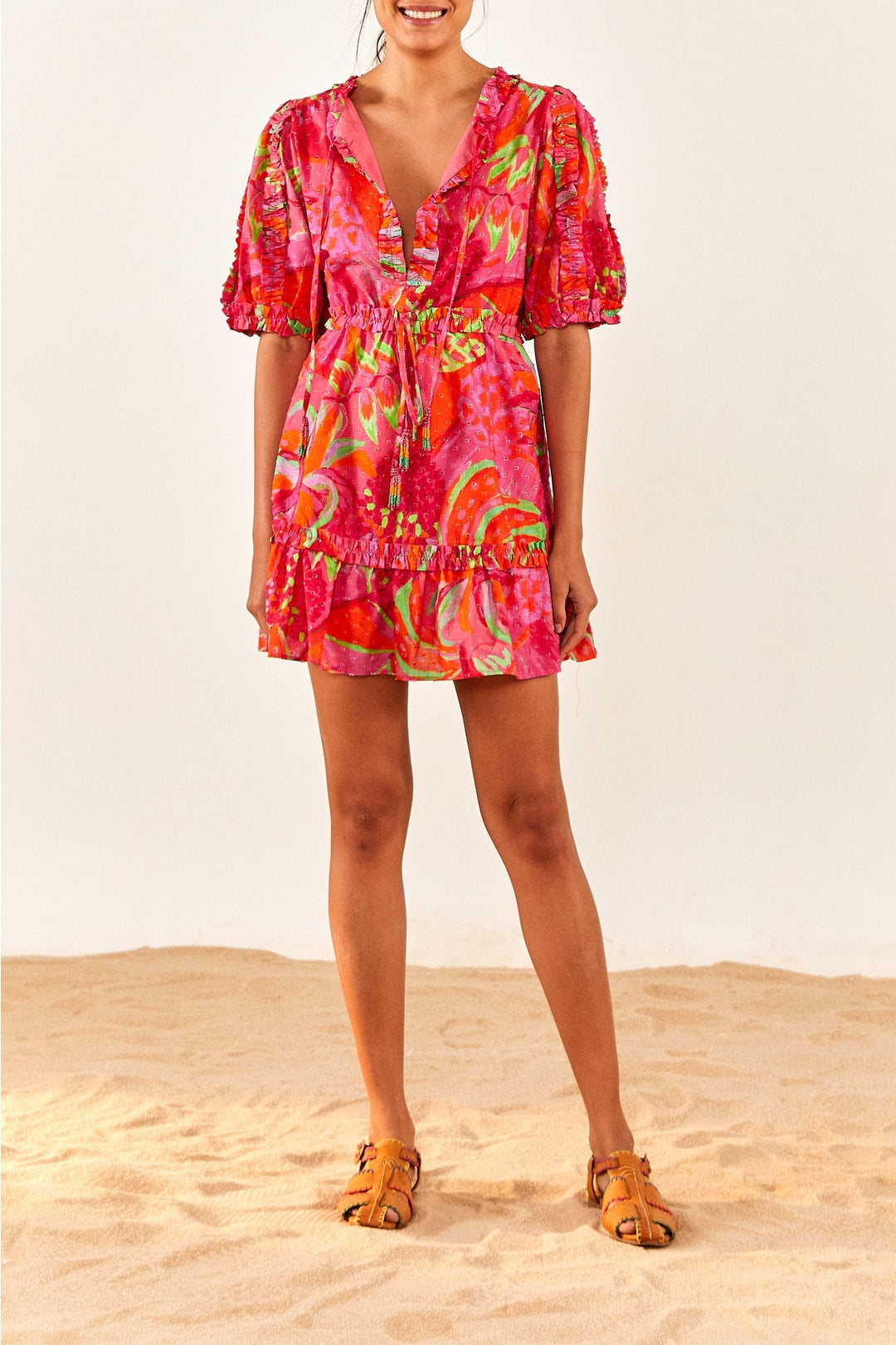Robe courte Fruit Brush en coton - Rose