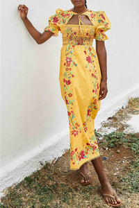 Robe longue Floral Dream en coton - Jaune