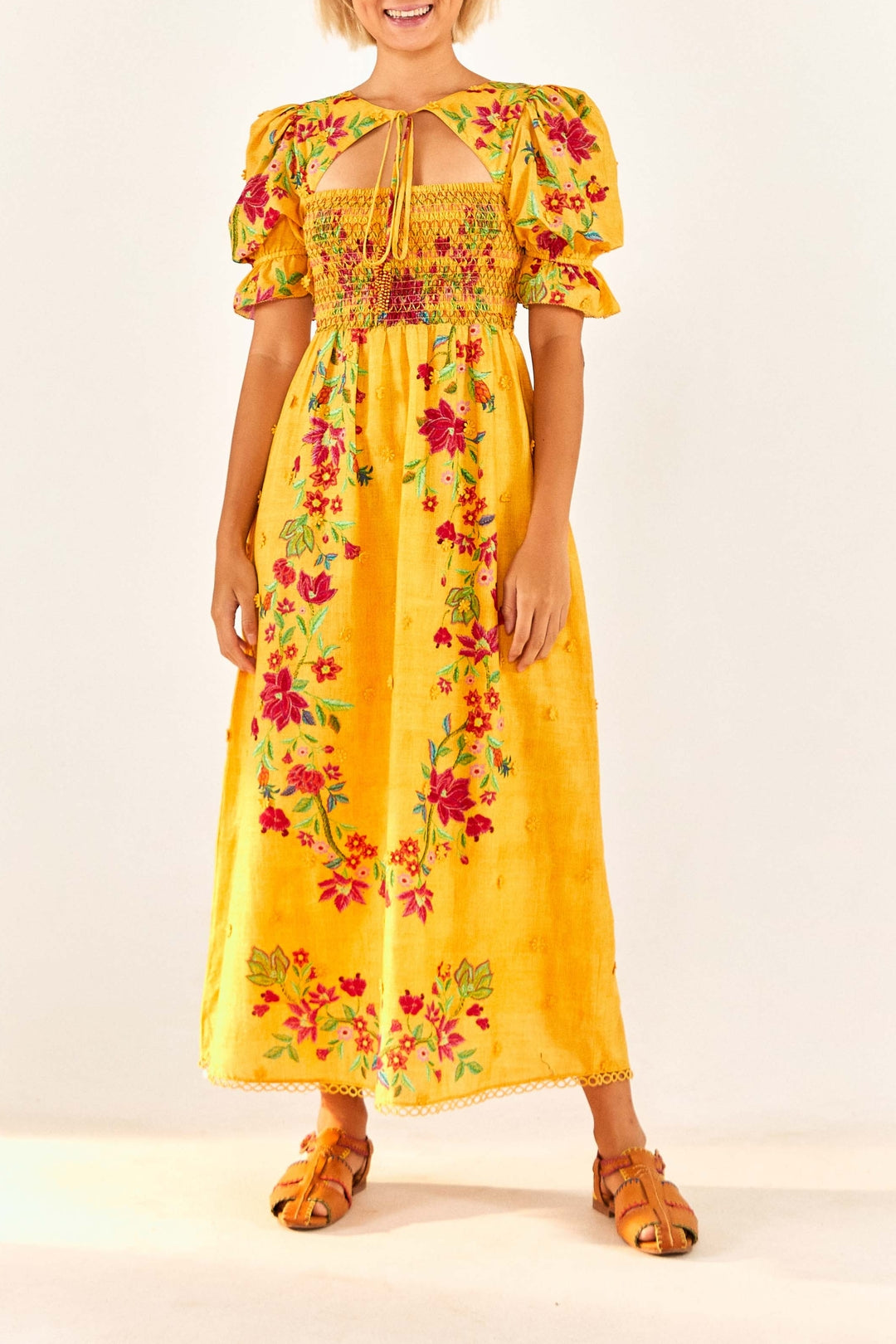 Robe longue Floral Dream en coton - Jaune