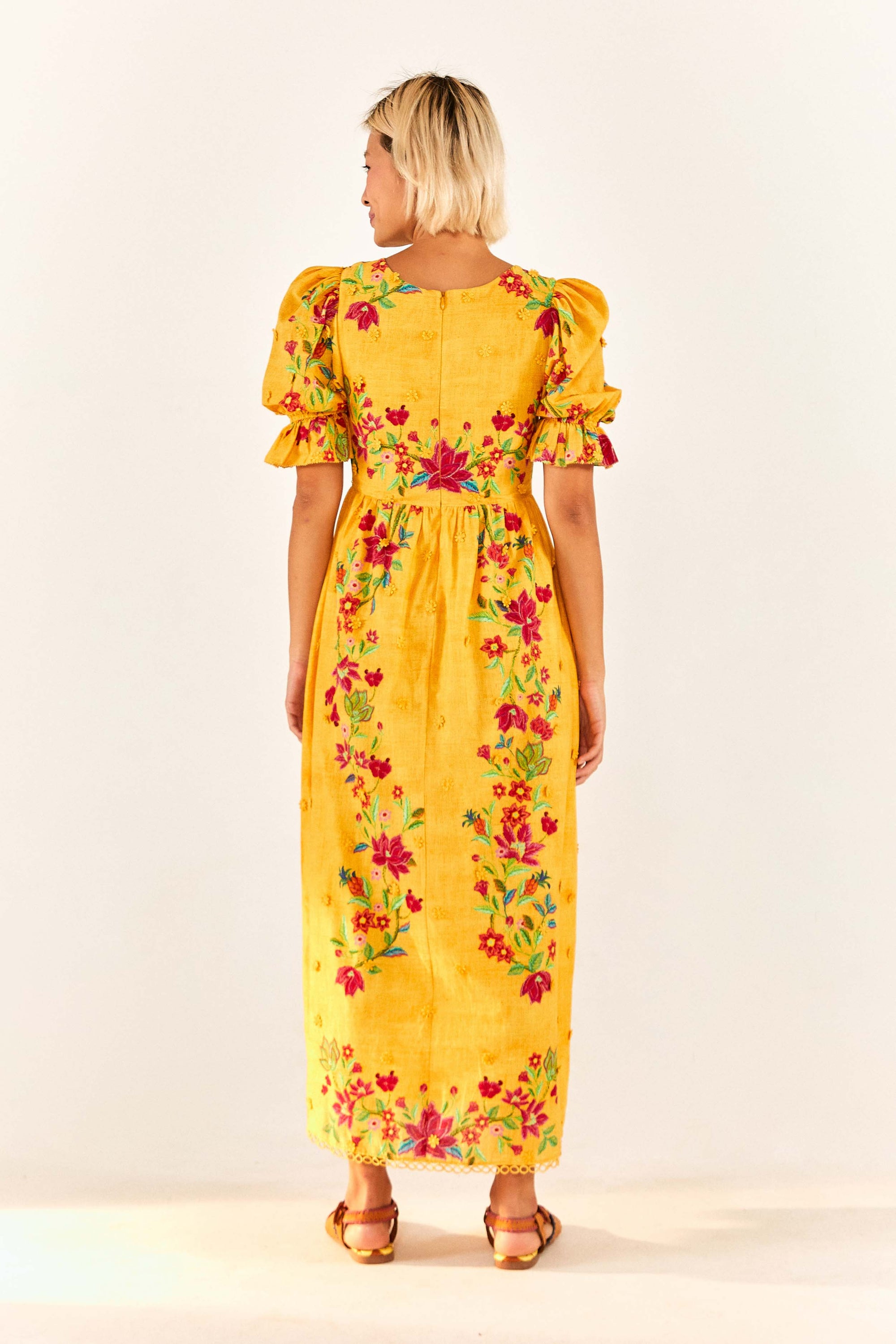Robe longue Floral Dream en coton - Jaune