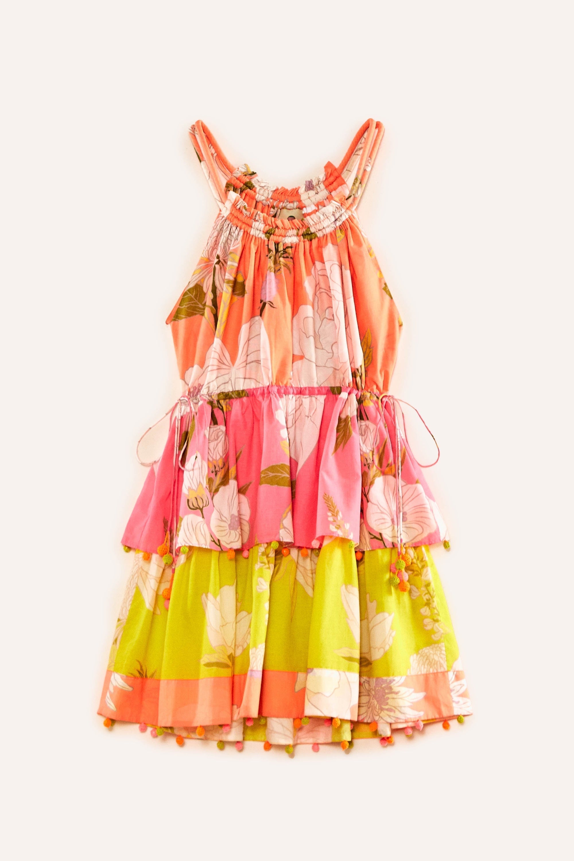 Neon Garden cotton short dress - Yellow