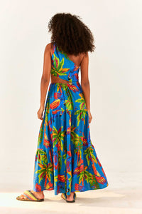 Robe longue asymétrique Sunny Day en lin - Bleu