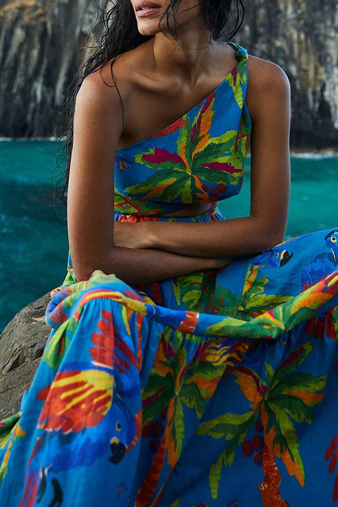 Robe longue asymétrique Sunny Day en lin - Bleu
