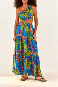 Robe longue asymétrique Sunny Day en lin - Bleu