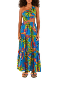 Robe longue asymétrique Sunny Day en lin - Bleu