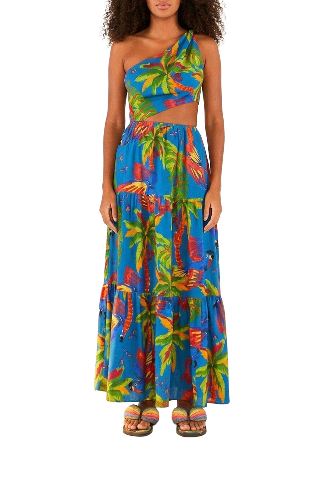 Robe longue asymétrique Sunny Day en lin - Bleu