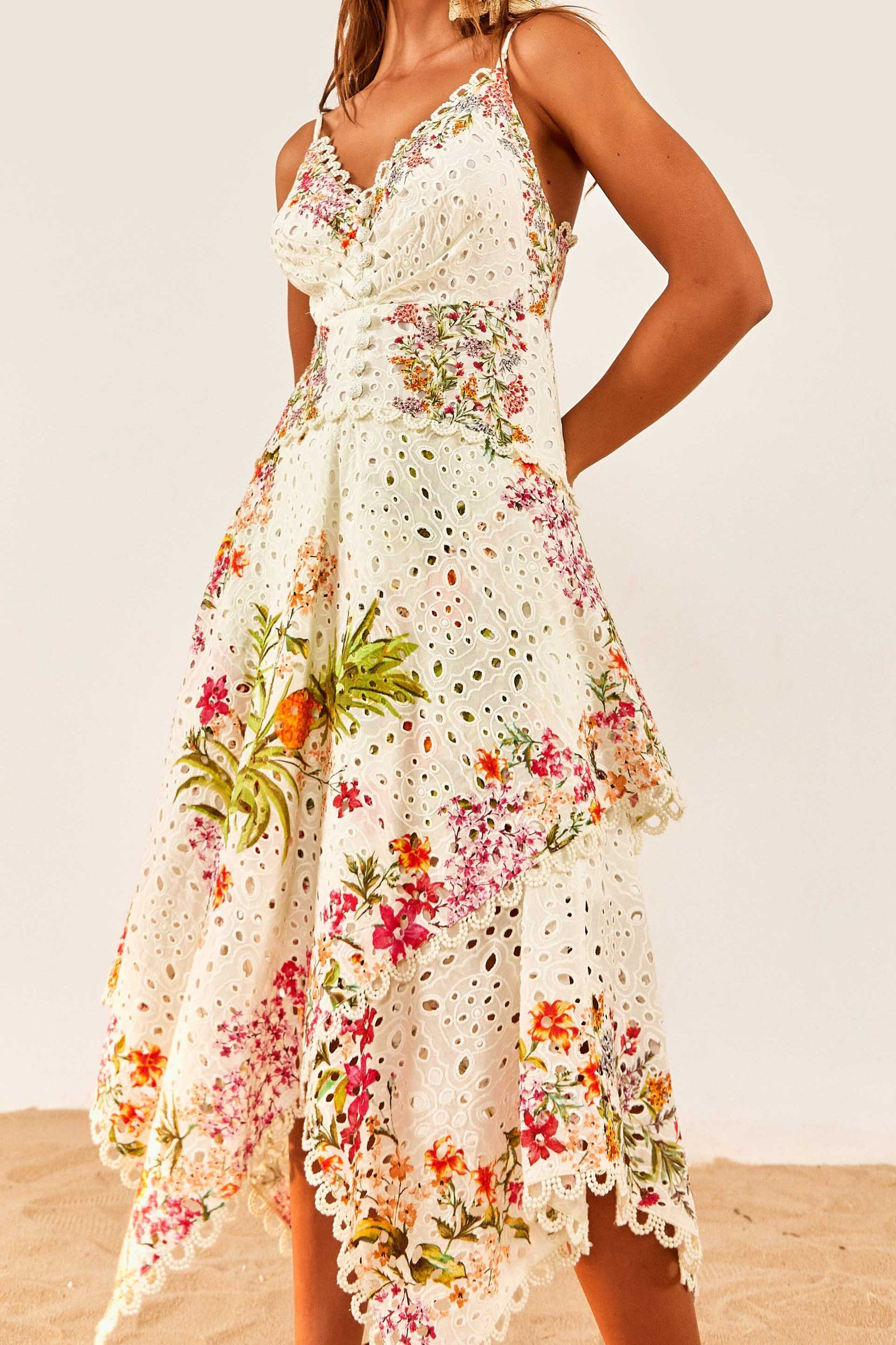 Robe midi Delicate Forest en coton - Beige