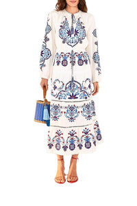 Embroidered linen maxi dress - White
