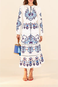 Embroidered linen maxi dress - White