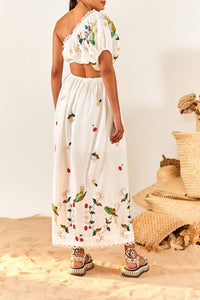 Robe longue brodée Pitanga en lin - Blanc