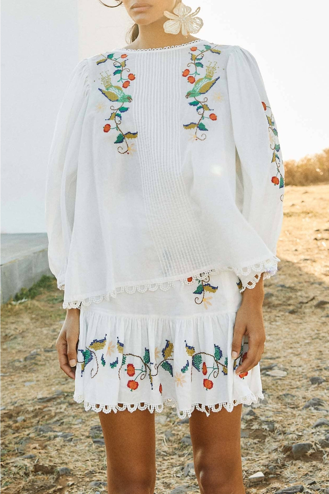Pitanga embroidered short skirt - White