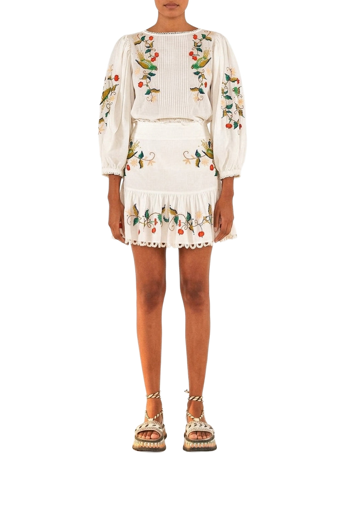 Pitanga embroidered short skirt - White
