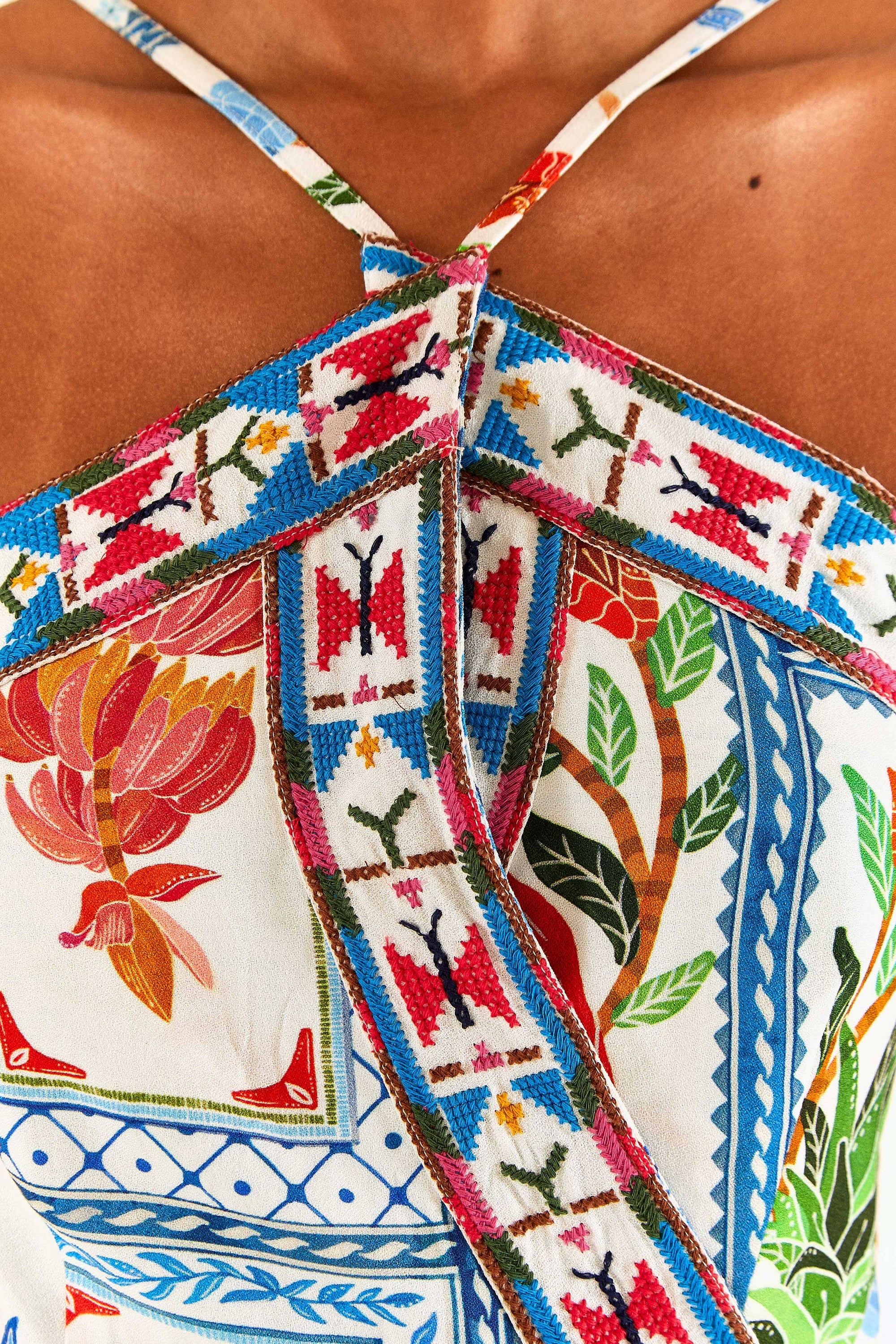 Embroidered short dress - Multicolore