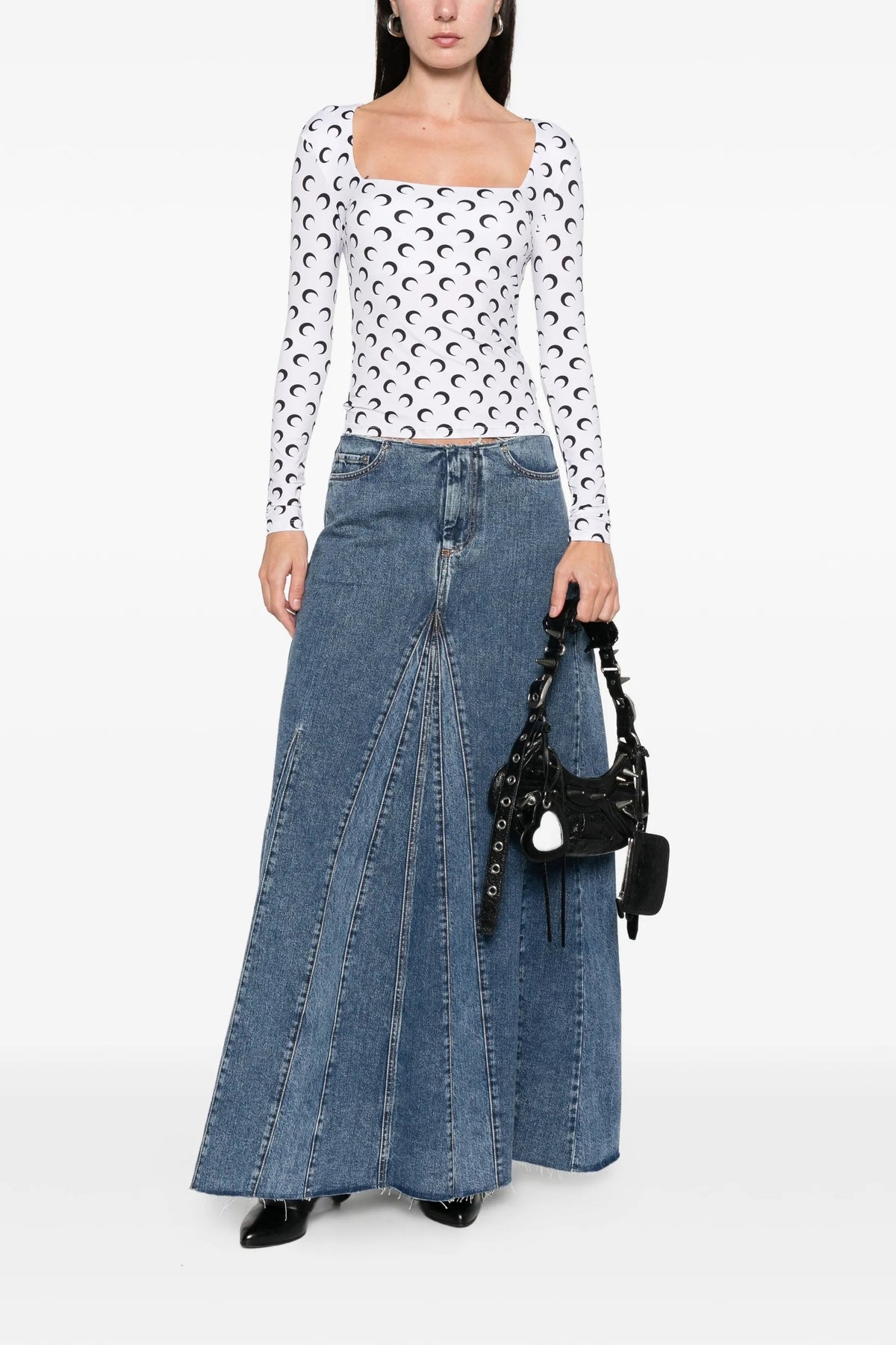 Moon Printed Jersey Ls Squareneck Top - Blanc