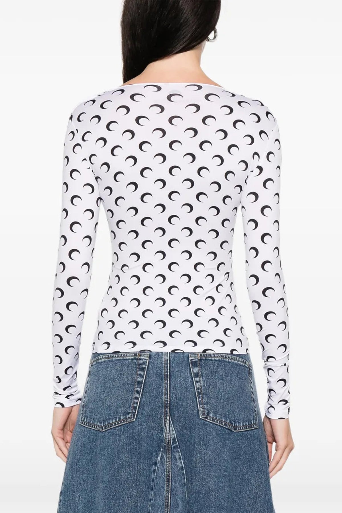 Moon Printed Jersey Ls Squareneck Top - Blanc