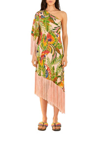 Robe midi épaule asymétrique - Multicolore