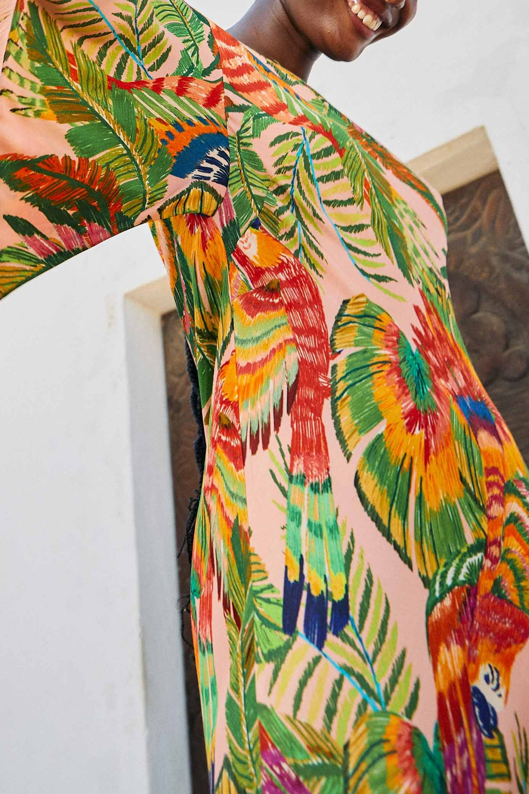 Robe midi épaule asymétrique - Multicolore