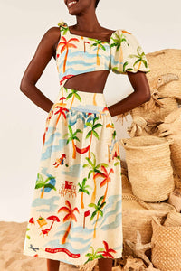 Robe midi Copacabana en lin - Multicolore