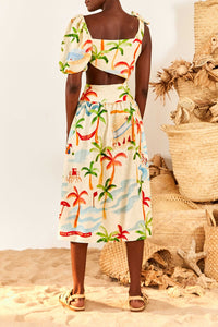 Robe midi Copacabana en lin - Multicolore
