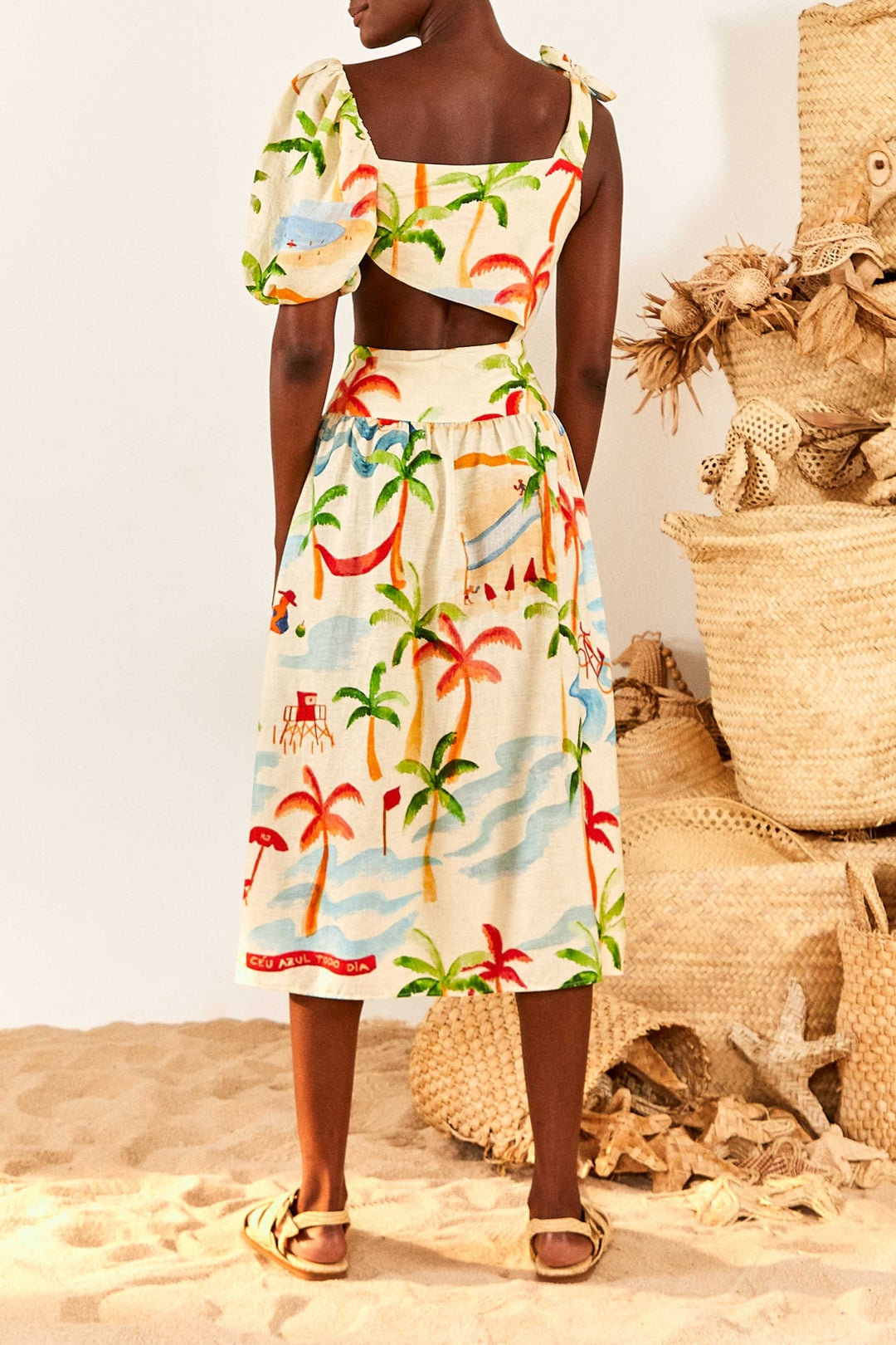 Robe midi Copacabana en lin - Multicolore