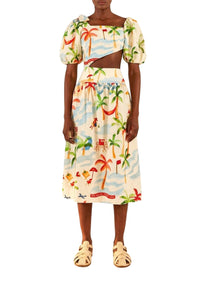 Robe midi Copacabana en lin - Multicolore