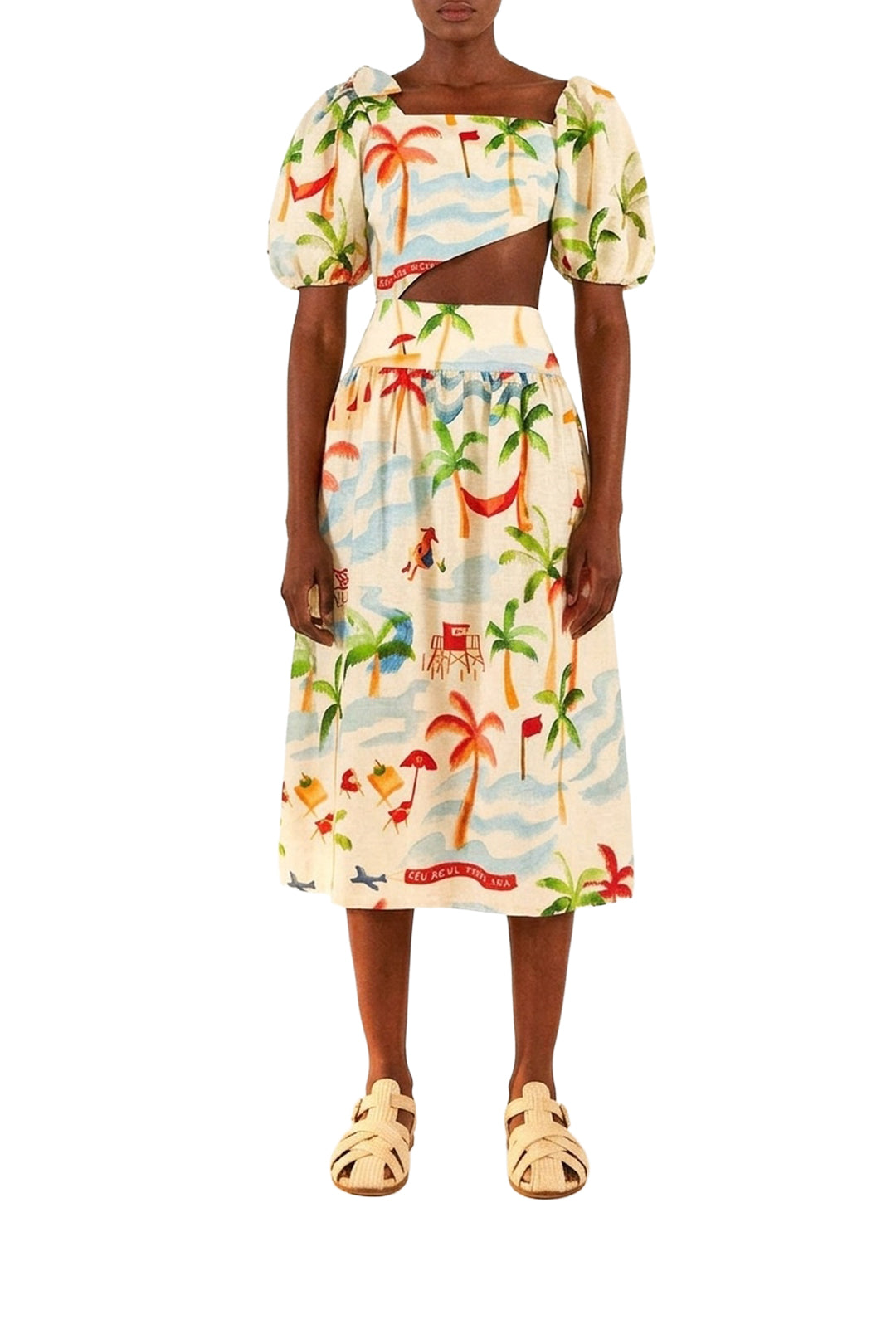 Robe midi Copacabana en lin - Multicolore