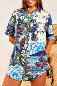 Combi-short graphique Rio en lin - Bleu