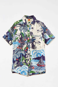 Combi-short graphique Rio en lin - Bleu