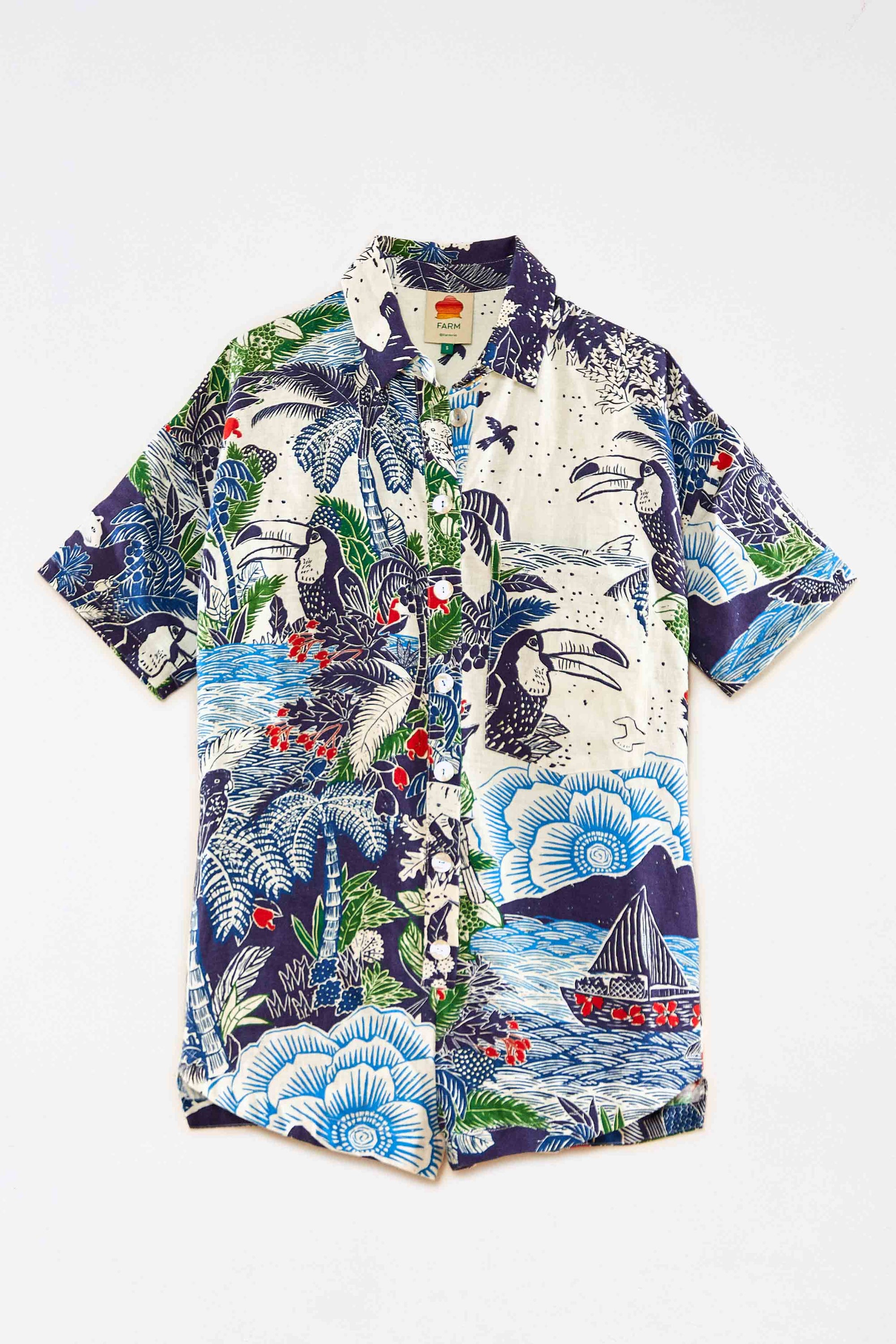 Combi-short graphique Rio en lin - Bleu