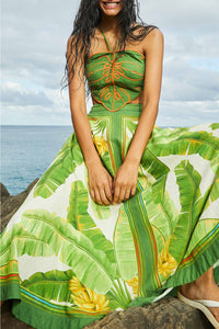 MEDIA OFF LINE_Fresh Forest Scarf midi skirt in linen - Green