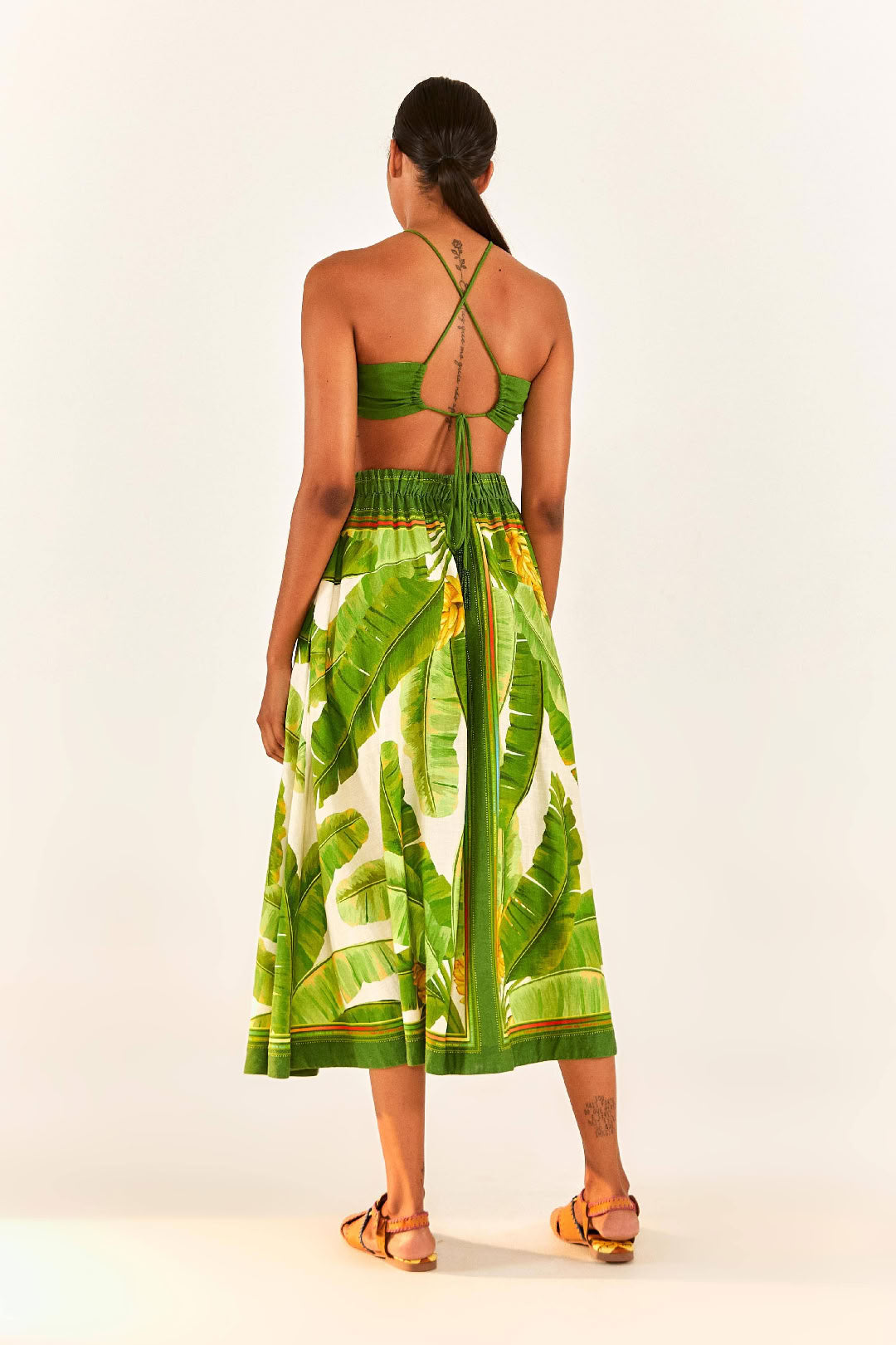 Jupe midi Fresh Forest Scarf en lin - Vert