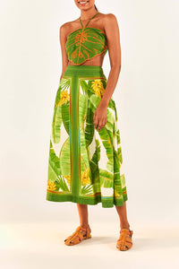 MEDIA OFF LINE_Fresh Forest Scarf midi skirt in linen - Green