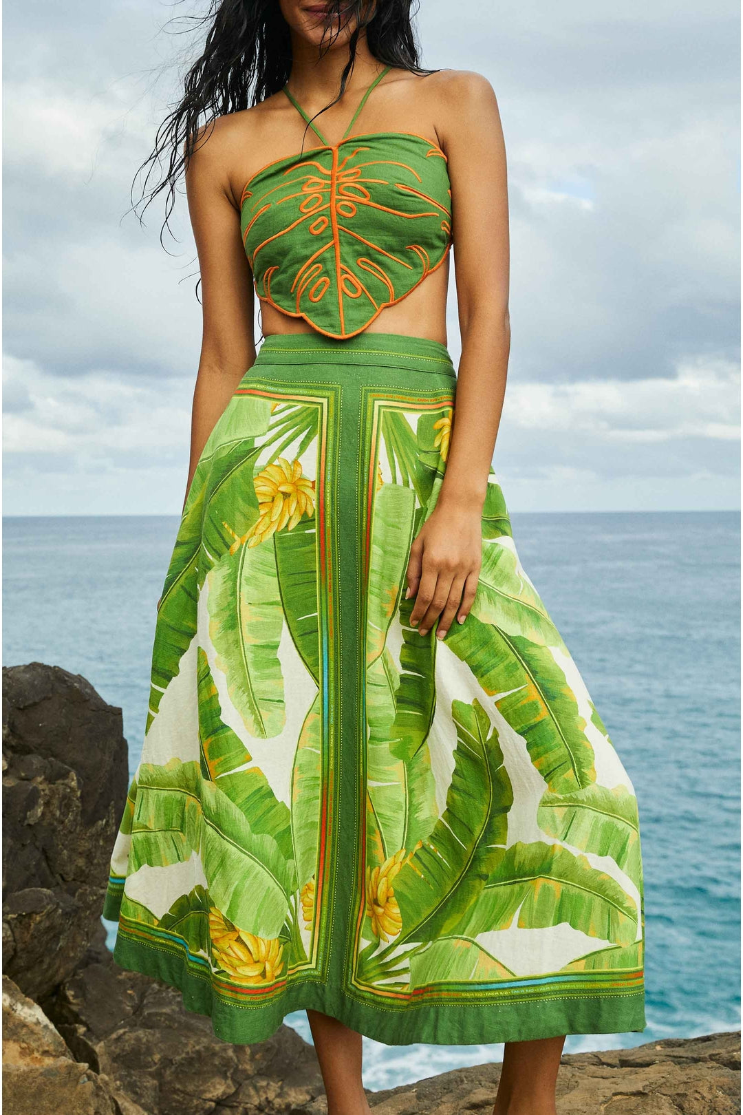 MEDIA OFF LINE_Fresh Forest Scarf midi skirt in linen - Green