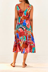 Robe midi Animal Collage - Rouge