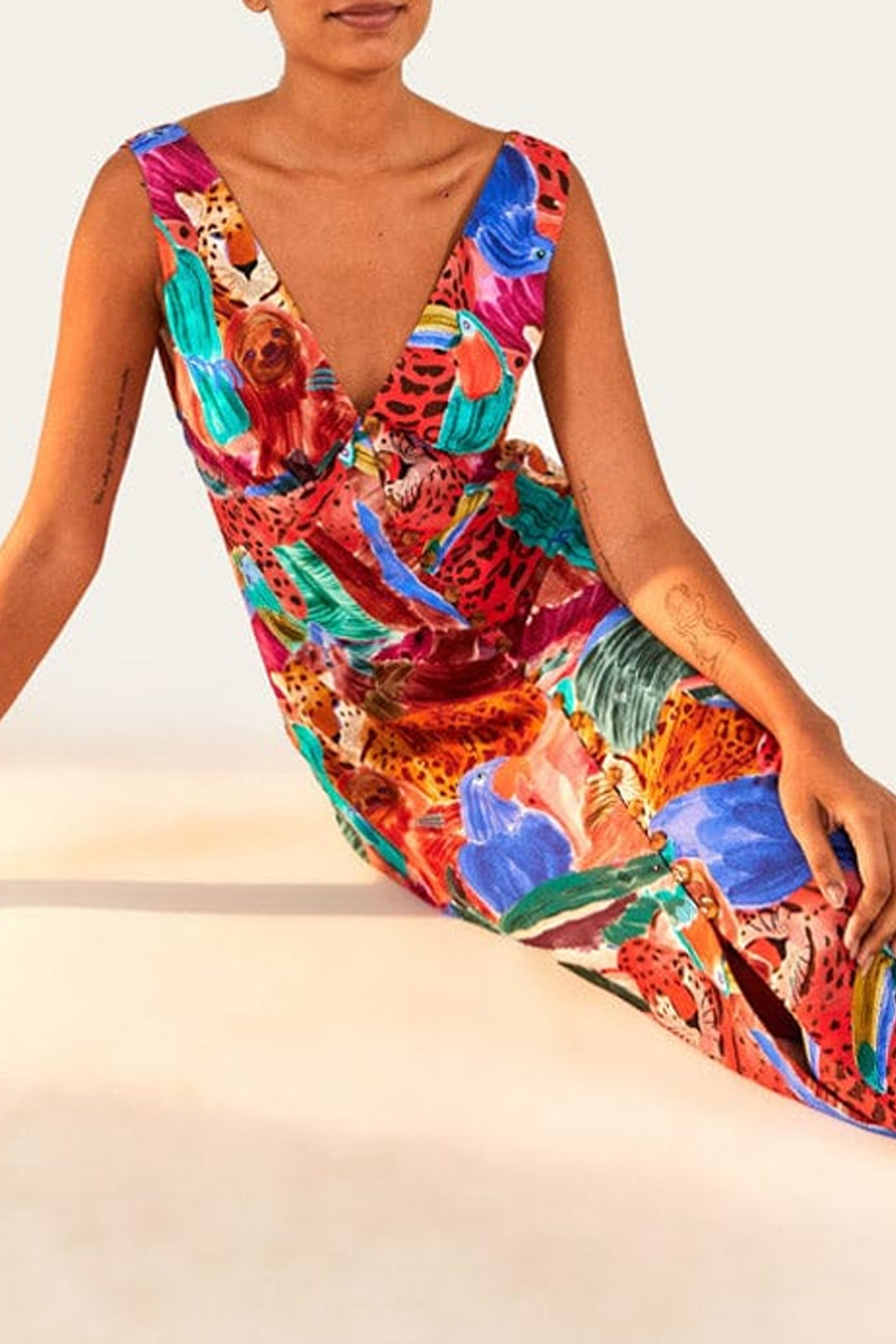 Robe midi Animal Collage - Rouge