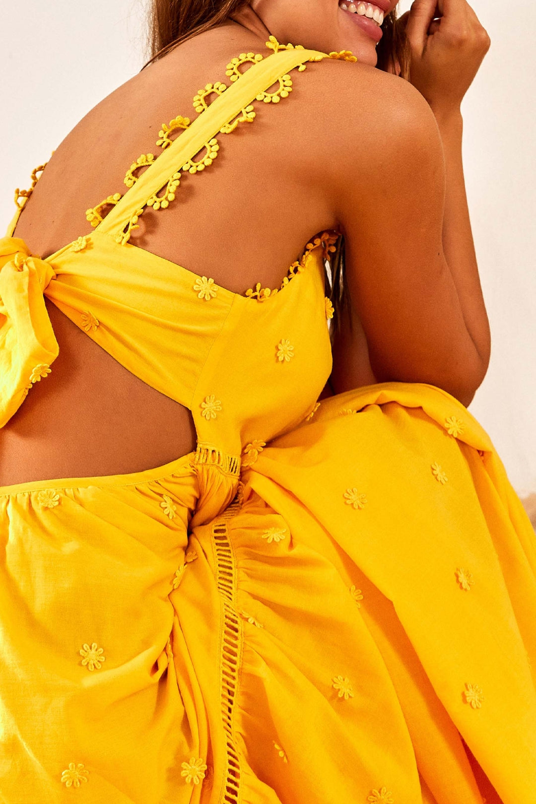 Cotton floral maxi dress - Yellow