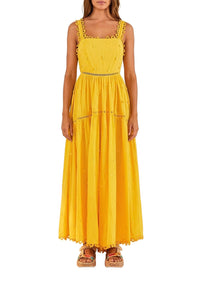 Cotton floral maxi dress - Yellow